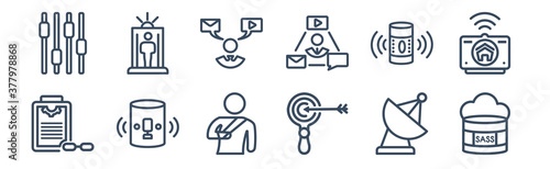 12 pack of icons. thin outline icons such as saas, sem, smart assistant, smart speaker, social media specialist, solarium for web and mobile apps, logo