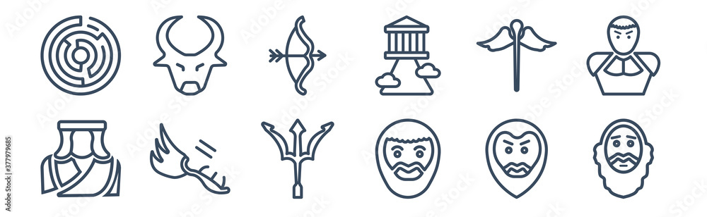12 pack of icons. thin outline icons such as socrates, plato, hermes, caduceus, artemis, minotaur for web and mobile apps, logo 12 pack of icons. thin outline icons such as socrates, plato, hermes, caduceus, artemis, minotaur for web and mobile apps, logo