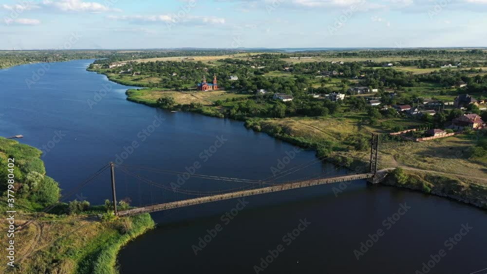 Bridge with cables across the river aerial view. Bridge with cables across the river aerial view.