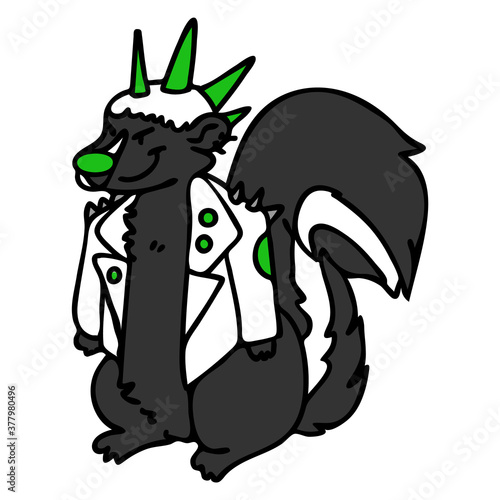 Punk rock skunk with mohawk vector illustration clipart. Simple alternative sticker. Kids emo rocker cute hand drawn cartoon animal motif. 