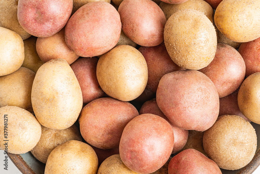 A Macro Or Extreme Close-Up Shot Of Raw And Fresh Baby Potatoes A Macro Or Extreme Close-Up Shot Of Raw And Fresh Baby Potatoes
