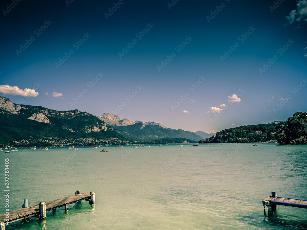 View on the Annecy lake and mountains alps range