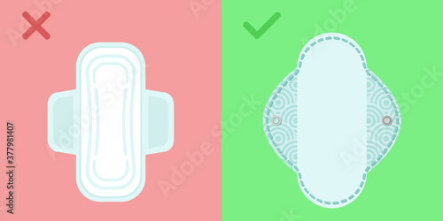 Hygienic menstrual pads. Set of 2 flat vector illustrations.