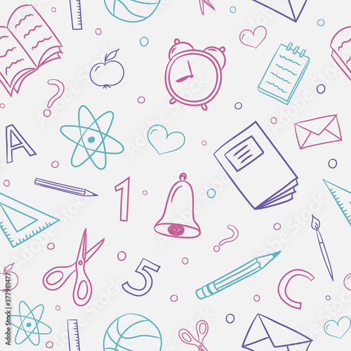 Back to School. Background with funny doodles. Vector