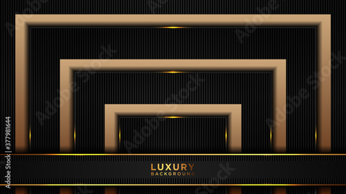 Abstract luxury black and gold background. Dark overlap layered modern futuristic pattern.