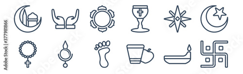 12 pack of icons. thin outline icons such as swastica, diet, bindi, holy star, hinduism, faith for web and mobile apps, logo
