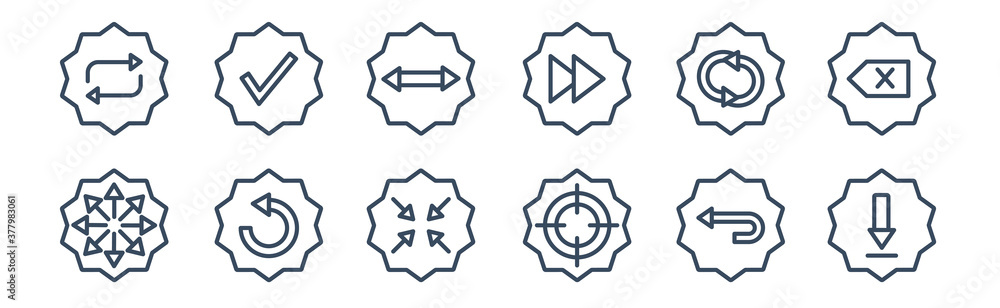 12 pack of icons. thin outline icons such as down arrow, focus, back, spin, horizontal arrows, right for web and mobile apps, logo 12 pack of icons. thin outline icons such as down arrow, focus, back, spin, horizontal arrows, right for web and mobile apps, logo