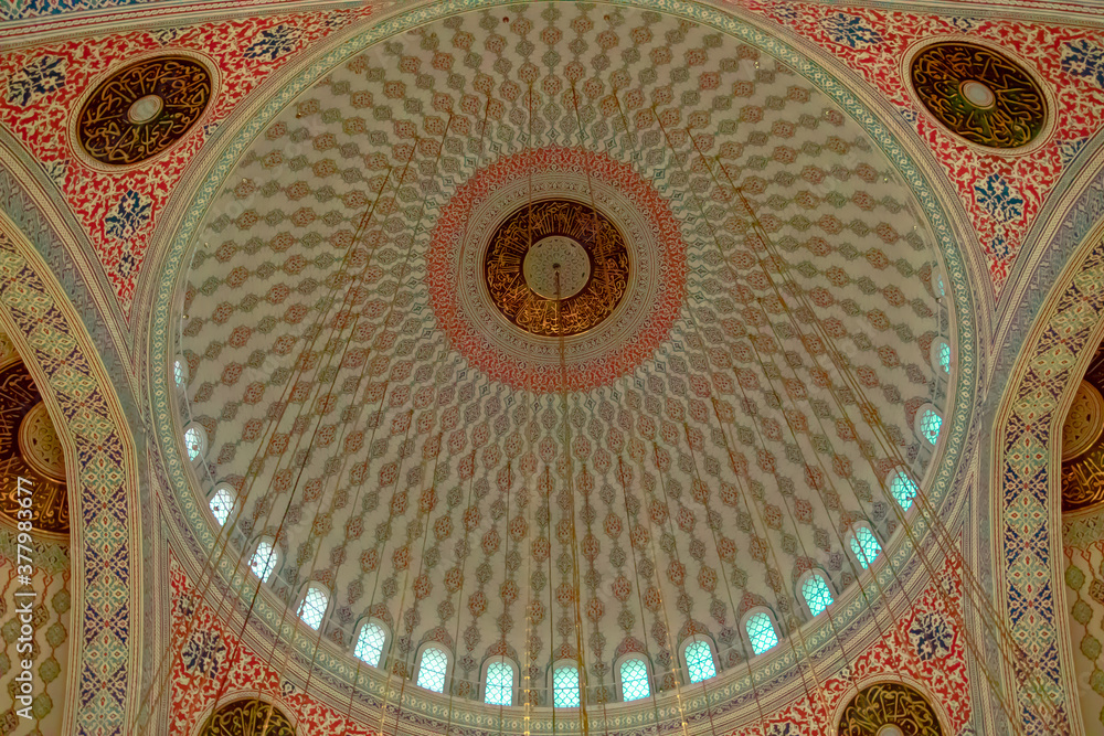 Islamic Patterns and Ornaments on the Dome of a Mosque