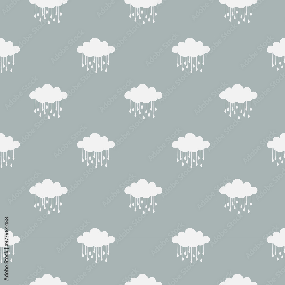 Clouds and rain drops vector seamless pattern. White cloud on blue background pattern for print, fabric or paper. Clouds and rain drops vector seamless pattern. White cloud on blue background pattern for print, fabric or paper.