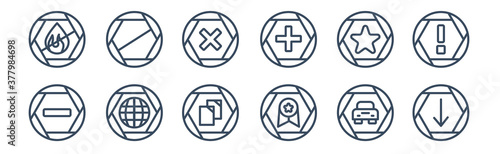 12 pack of icons. thin outline icons such as under, superior, grid world, favourite star, cross, prohibition circle for web and mobile apps, logo