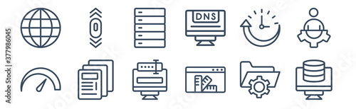 12 pack of icons. thin outline icons such as feature, color scheme, mockup de, uptime, raid, scrolling for web and mobile apps, logo