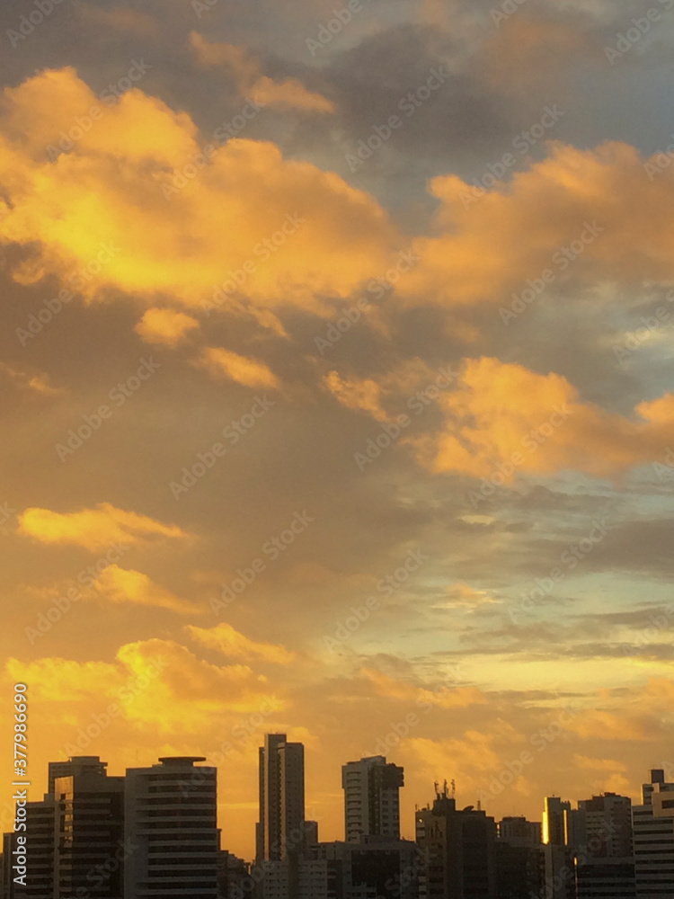Recife / Pernambuco / Brazil. September, 14, 2020. Views of the skyline and set of clouds on the horizon of the northern part of the city of Recife in the late afternoon.