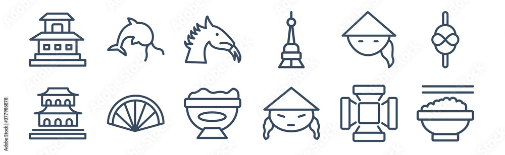12 pack of icons. thin outline icons such as spike, china, silk, chinese, dragon, carps for web and mobile apps, logo 12 pack of icons. thin outline icons such as spike, china, silk, chinese, dragon, carps for web and mobile apps, logo