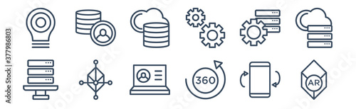 12 pack of icons. thin outline icons such as ar, 360 degree, tracking, efficiency, big data, users for web and mobile apps, logo