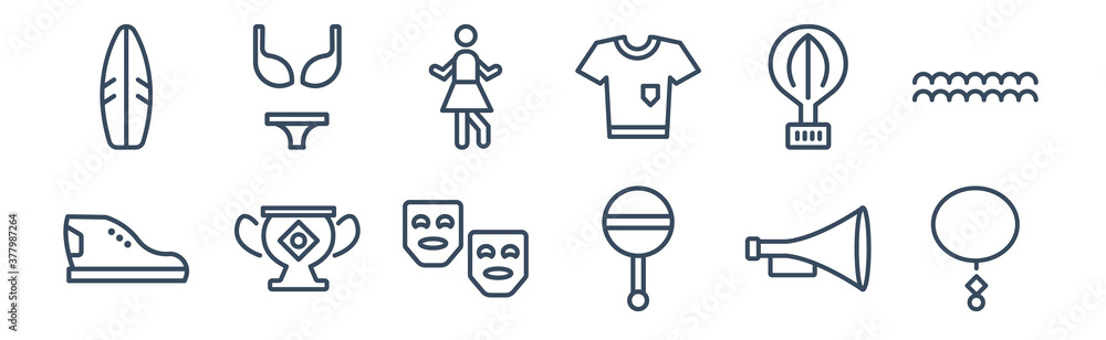 12 pack of icons. thin outline icons such as necklace, rattle, trophy, hot air balloon, dancer, bikini for web and mobile apps, logo 12 pack of icons. thin outline icons such as necklace, rattle, trophy, hot air balloon, dancer, bikini for web and mobile apps, logo