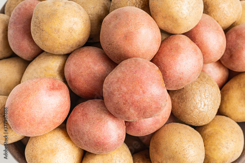 A Macro Or Extreme Close-Up Shot Of Raw And Fresh Baby Potatoes