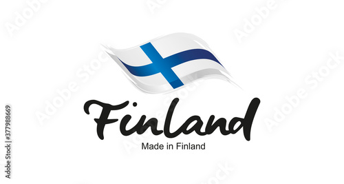 Photo Made in Finland handwritten flag ribbon typography lettering logo label banner