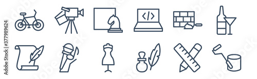 12 pack of icons. thin outline icons such as painter, poet, singer, builder, chessplayer, filmmaker for web and mobile apps, logo