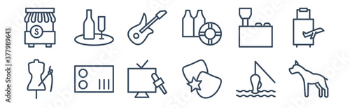12 pack of icons. thin outline icons such as dog breeder, actor, dj, photographer, musician, sommelier for web and mobile apps, logo
