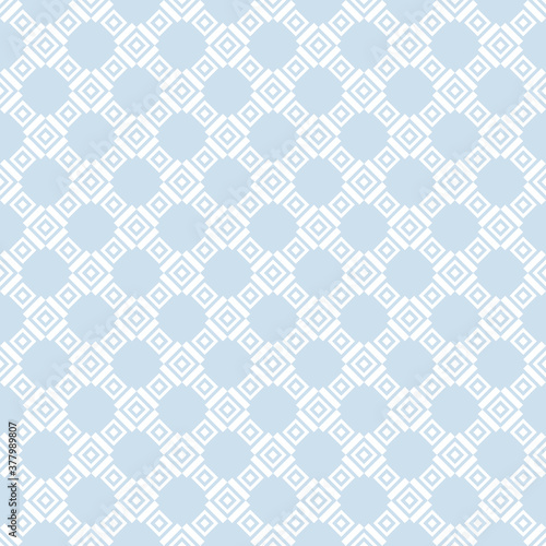 Geometric square texture. Vector seamless pattern with rhombuses, squares, grid, lattice, repeat tiles. Simple checkered background. Blue and white color. Design for decor, print, wallpaper, linens