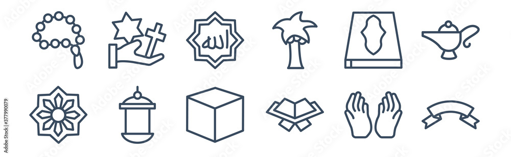 12 pack of icons. thin outline icons such as halal, reading quran, islamic lantern, holy quran, allah word, faith for web and mobile apps, logo 12 pack of icons. thin outline icons such as halal, reading quran, islamic lantern, holy quran, allah word, faith for web and mobile apps, logo