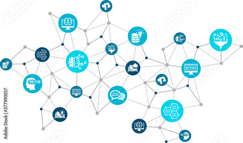 artificial intelligence vector illustration. Concept with connected icons related to ai, machine learning, neural network or software interface.
