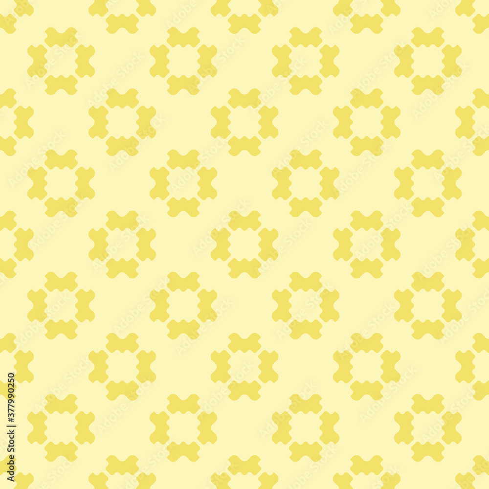 Vector geometric floral pattern. Abstract minimal seamless texture. Simple ornament with stylized curved flower shapes. Elegant background in yellow color. Repeat design for decor, textile, package