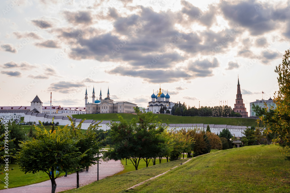 View of the Kazan Kremlin at sunset.