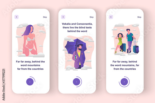 Travel vacation mobile app templates set.