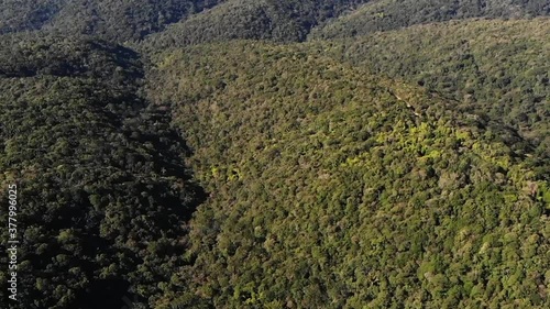 Vista de drone de mata atlântica preservada no Parque Estadual Carlos Botelho situado na Serra de Paranapiacaba photo