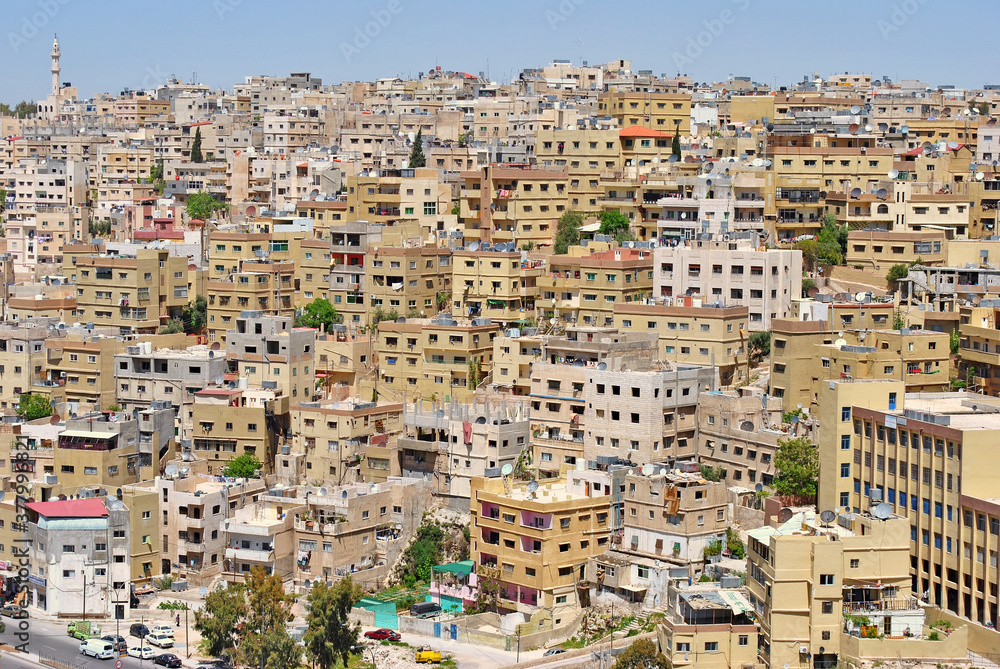Panorama with city houses in Amman, Jordan