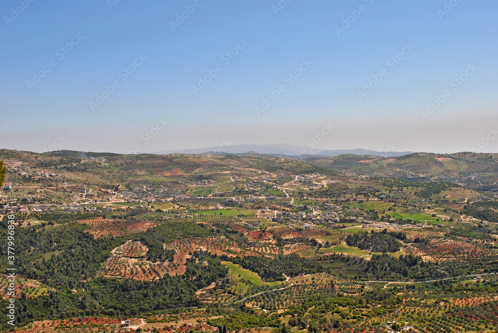 Panoramic view of surroundings of the Ajloun castle in Jordan
