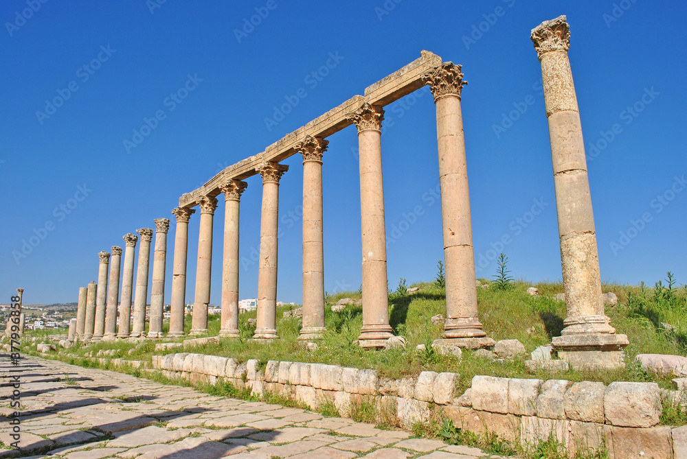 Ancient columns in the Old Town of Jerash, Jordan Ancient columns in the Old Town of Jerash, Jordan