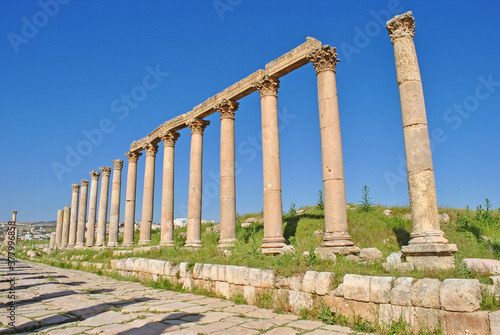Ancient columns in the Old Town of Jerash, Jordan