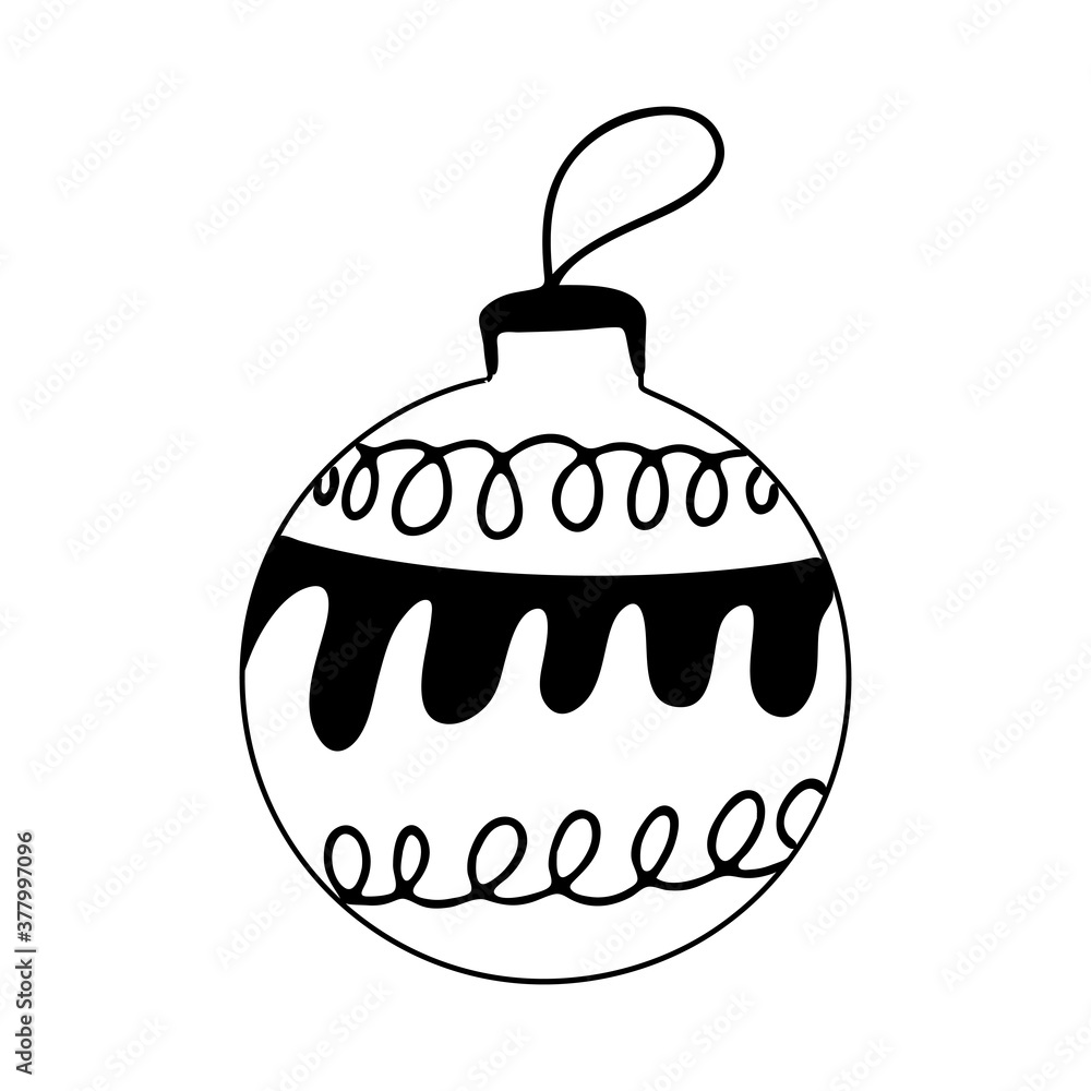 Hand drawn Christmas tree ball with doodle elements. Isolated on a white background. Hand drawn Christmas tree ball with doodle elements. Isolated on a white background.