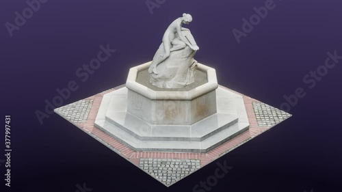 Fountain with a mermaid holding a shell and leaning on a boulder, cg, camera orbits photo