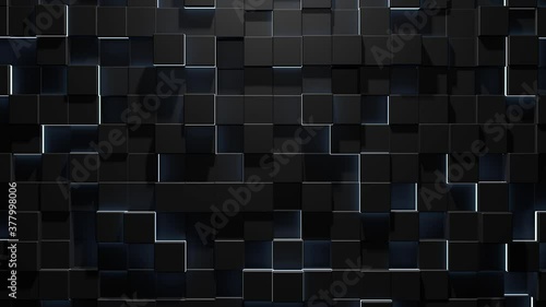 Abstract geometric background of black cubes with white neon elements,3d looped Animation in 4k.Seamless loop digital hexagon motion graphics