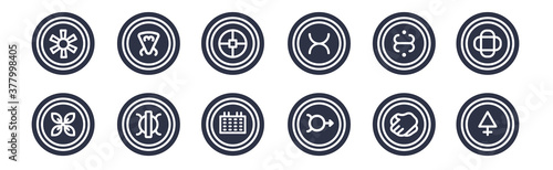 12 pack of black filled icons. glyph icons such as sulphur, spirit, perseverance, gods omnipressence, tin, ingenuity, devotion for web and mobile apps, logo