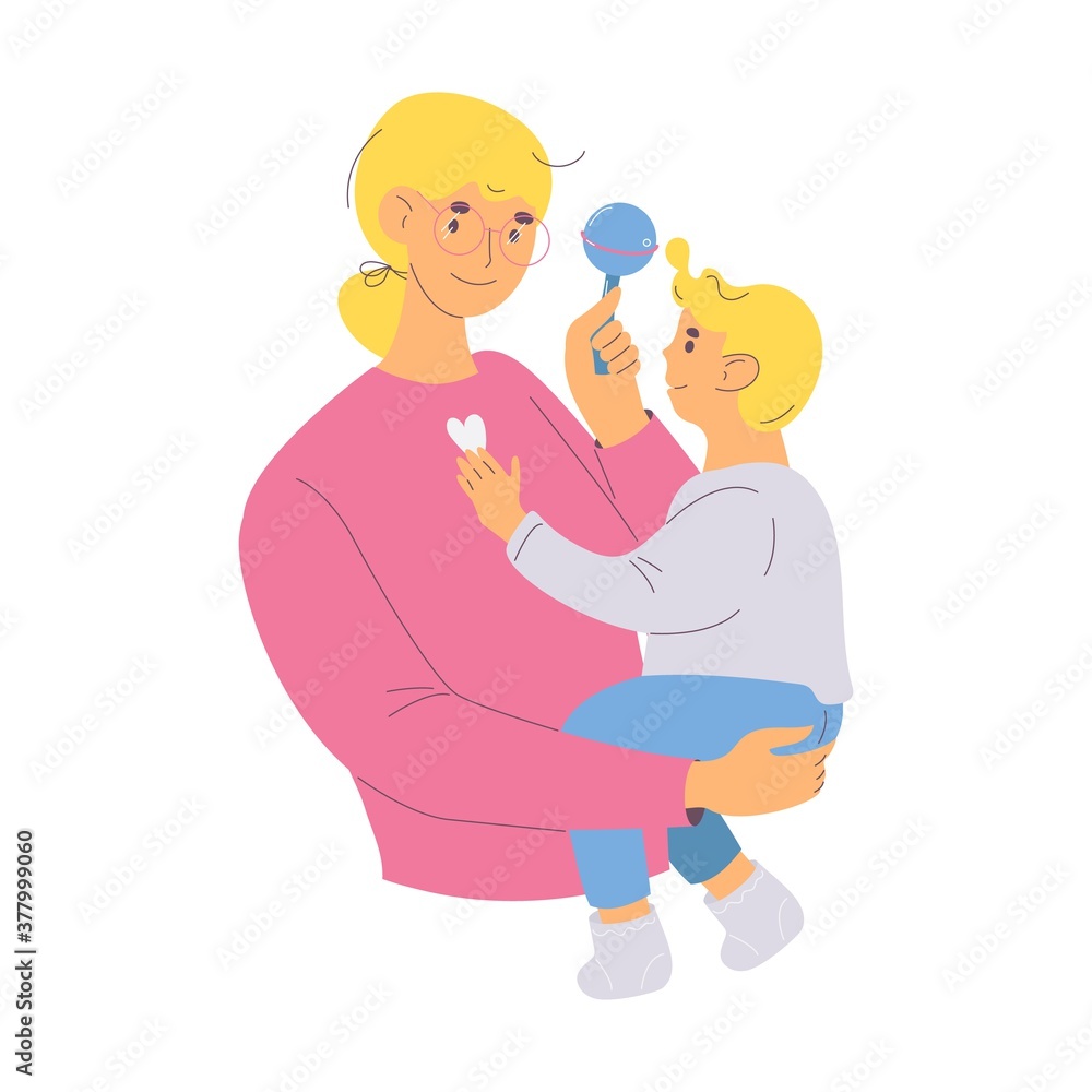 Mother and kid playing together. Isolated on white illustration Mother and kid playing together. Isolated on white illustration