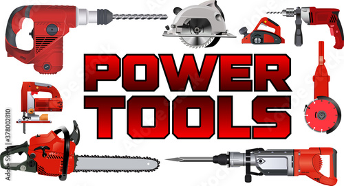 vector set of red power tools 
