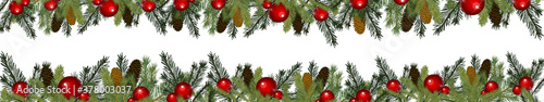 Long horizontal Frame of spruce twigs. Merry Christmas. Vector illustration