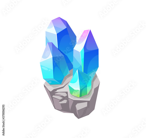 Blue magic crystal gem, vector jewel rock mineral stone. Isolated natural turquoise gemstone zircon, apatite, lapis lazuli, opal or quartz glass. Cartoon jewelry and geology magic crystal