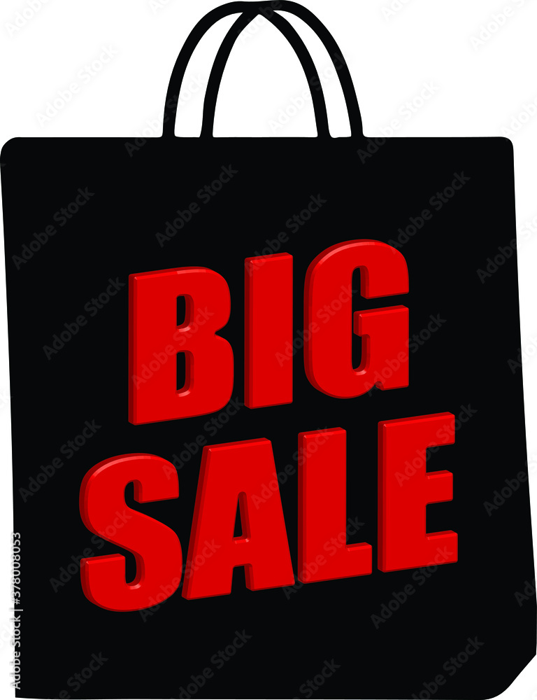 Big Sale 3d image of sale red text on a shopping paper bag. Big sale discount advertisement. Big Sale inscription. Shopping paper bag  Vector illustration EPS 10 