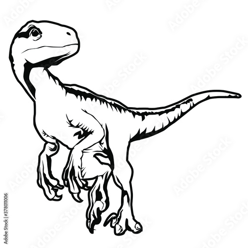 Black and white illustration with ancient animal objects  namely dinosaurs