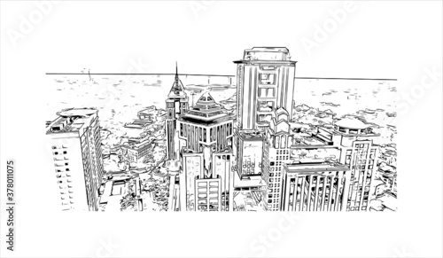 Building view with landmark of Bengaluru (also called Bangalore) is the capital of India's southern Karnataka state. Hand drawn sketch illustration in vector.
