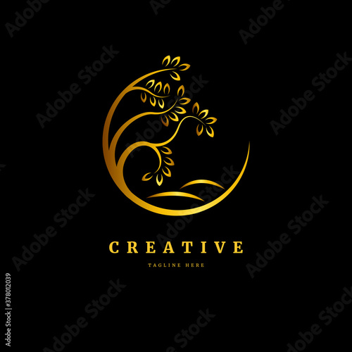 Nature logo, Floral logo concept, vector abstract emblem, outline monogram concept for organic shop