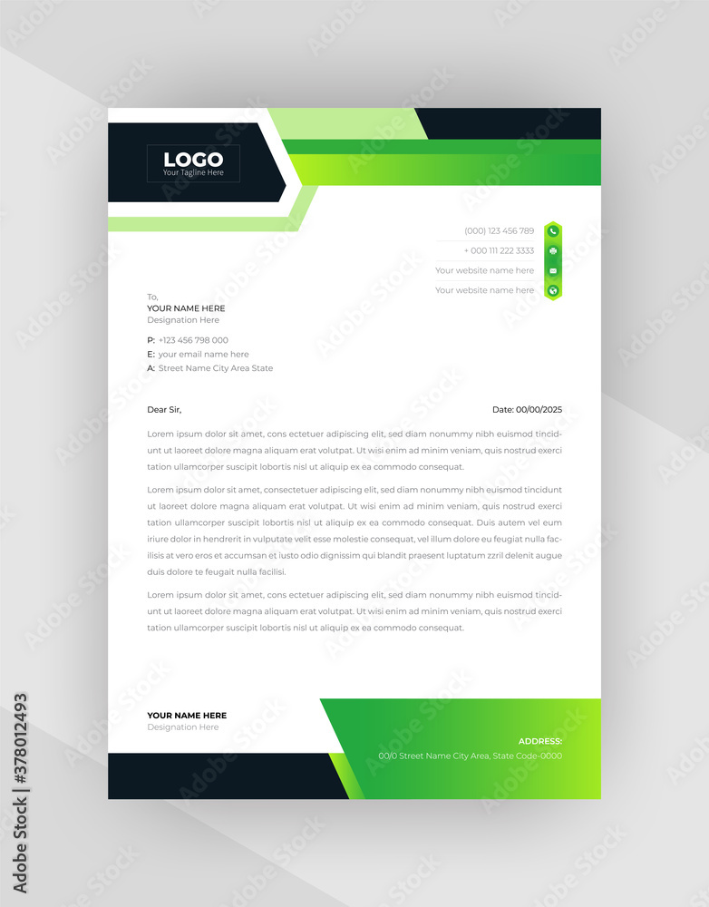 Obraz premium Green & Black color Corporate letterhead template design.