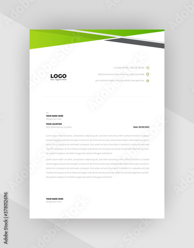 Green & Black color Corporate letterhead template design.