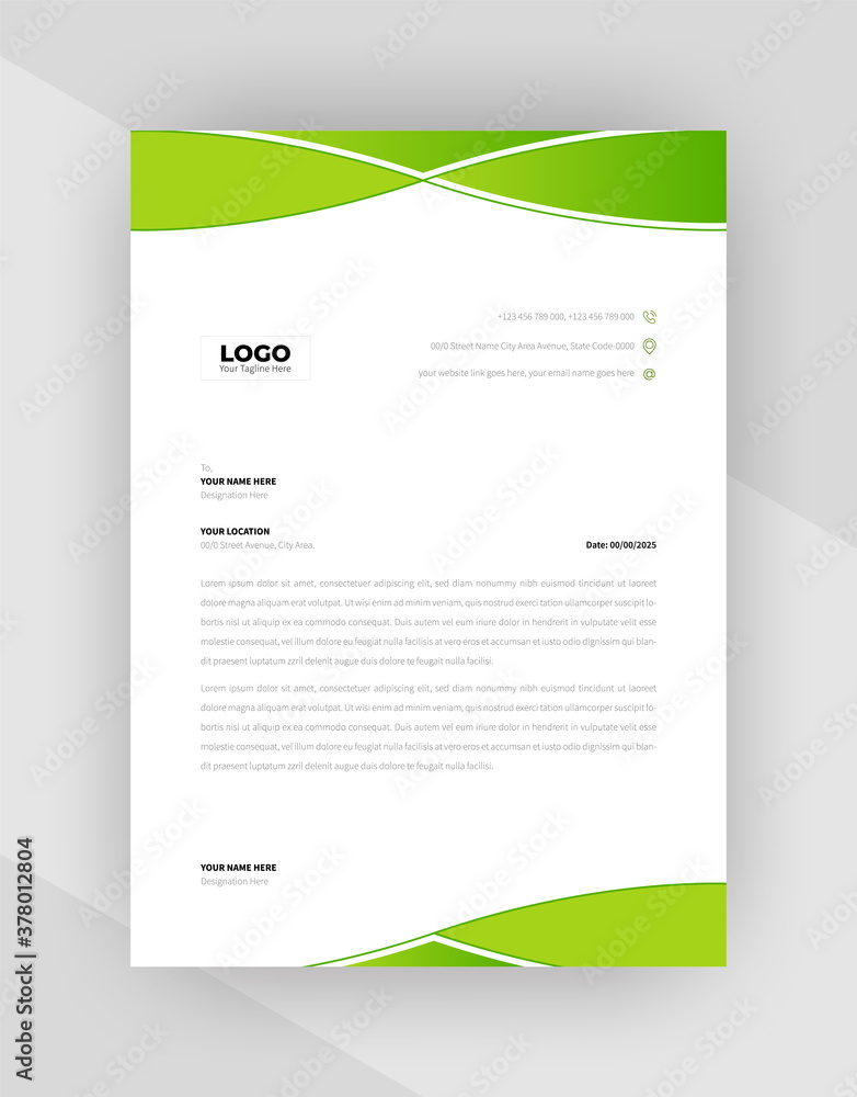 Creative Green color letterhead template design.