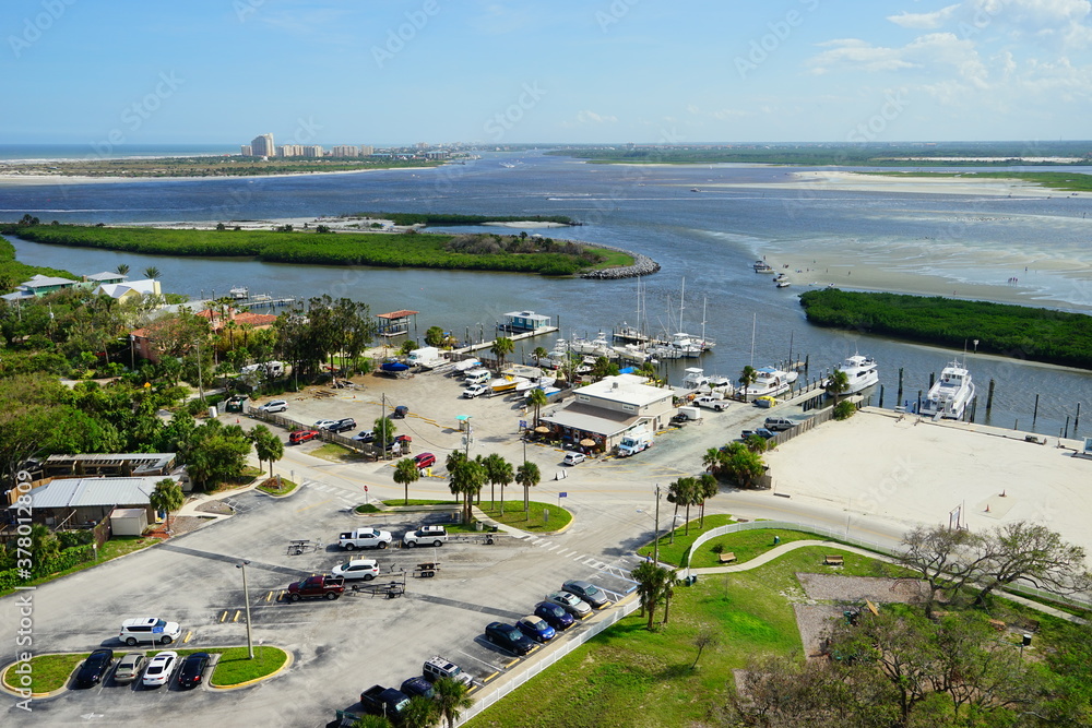Aerial view of Daytona Beach and Halifax river